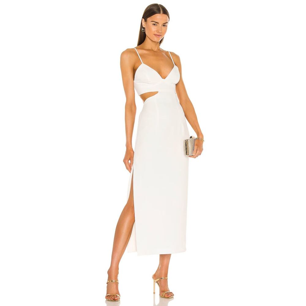 Bardot Size 8 Ivory Cut Out Slit Midi Dress Cocktail Spaghetti Straps J8-9